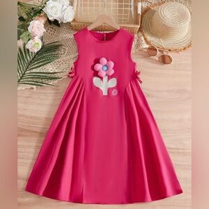 Vibrant Pink Kids Dress with Floral Accent - Brand New